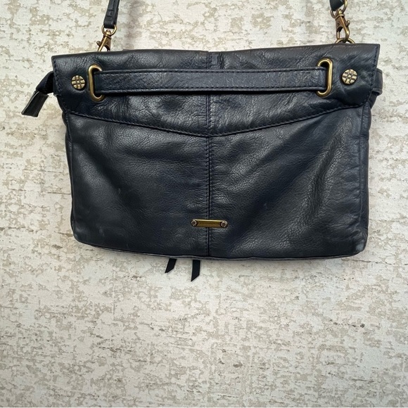 JOELLE HAWKENS Boho Black Pebbled Leather Crossbody Shoulder Bag Brass Hardware - Picture 10 of 16